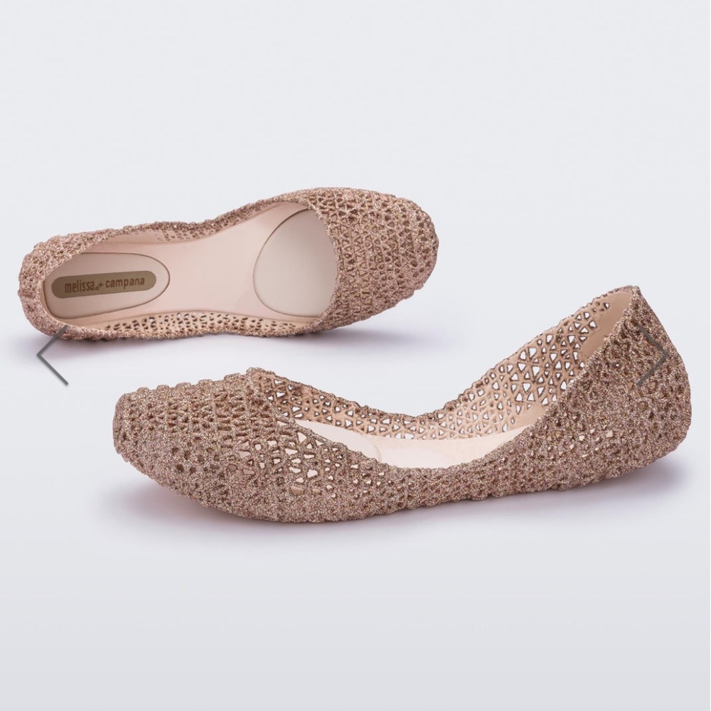 New with Box - Melissa Campana Pape shoes - Size 6 - Color Beige Glitter